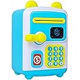 Kids Piggy Bank, ATM Money Bank Toy Coin Cash Bank Machine, Electronic Mini Safe Piggy-Banks with Password-Money Bank Including Sticker Best Toy Gifts for Children Boys Girls. (BLUE SMALL)