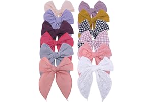 SUGARMELON Fable Bow Hair Clips Baby Girls Kids Women Cotton Linen Hair Bow Clips Large Sailor Hair Bows Accessories Hairgrips (Natural Classic)
