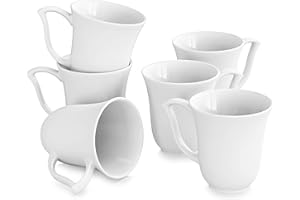 MALACASA, Serie Amparo, 6 TLG. Kaffeeservice Cremeweiß Porzellan Kaffeetasse 340ml Becher
