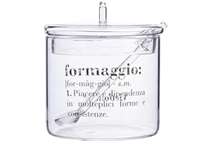 Villa d'Este Home Tivoli Formaggiera 400 ml con coperchio e cucchiaino in vetro, trasparente, Victionary