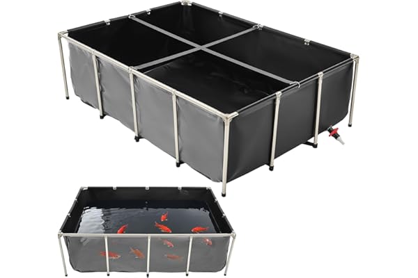 VEVOR Bassin à Poissons Hors Sol, Capacité 1781,3 L, Étang à Poissons en Toile PVC, avec Panneau Transparent, Cadre en Acier Inoxydable et Vanne de Vidange, pour Poissons Rouges, Carpes, Koïs, Noir