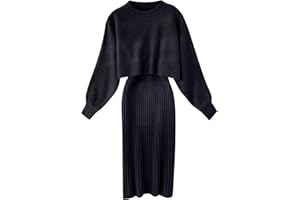 hjinlinw Kleid Zweiteiliger Anzug Damen,Elegant Zweiteiler Kleid Mit 2 Teiler Kleid,Set Oberteil Pullover und Kleid Pullikleid,A Linie V-Ausschnitt Langarm fGestreift,Kleider Winter Damen