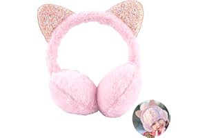 AWAVM Ochronne uszy jednorożca Nauszniki futrzane dla dziewczynki z kotem, pluszowe regulowane, zimowe nauszniki dla kotów, Różowy, rozmiar