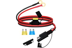 YINGAYOU SAE Cable con Terminal de Anillo Cable Cargador Bateria Moto 14AWG 20A Cable Bateria Moto SAE con Fusible para Motocicletas, Paneles Solares, Automóviles, Barcos (0.5 m)