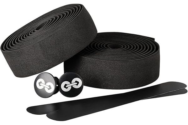URBAN ZWEIRAD Guidoline pour vélo résistante à la déchirure, bouchons d'extrémité et Bandes adhésives incluses - antidérapante et facile à poser - 200 cm x 3 cm (élastique, noir)