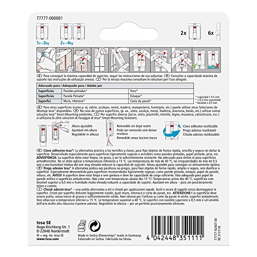 tesa Clavo adhesivo ajustable ideal para cuadros para paredes pintadas y yeso 2kg tesa Clavo adhesivo ajustable ideal para cuadros para paredes pintadas y yeso 2kg