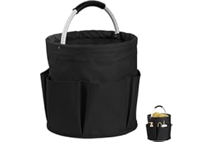 FEADBYT Organizer universale per la pulizia Caddy, pieghevole, per la pulizia, con manico, 6 tasche laterali, organizer per la pulizia, per attività in giardino, picnic, colore nero