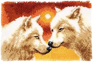 ROCKY&CHAO Kit Tapis au Point noué its de Crochet de Verrouillage for Adultes Débutants Bricolage Cadeaux faits à la main Point de croix Kit créatif 50cm x 38cm(Loup)