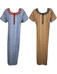 Indiatrendzs Multi Color Long Cotton Nighty (Pack of 2) Combo Womens Printed Nightwear Maxi Dress Sleepwear Nightgown (Chest 50)