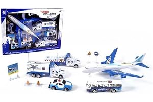 TURBO CHALLENGE - Flygplatsbox med 11 delar - City - 097728 - fordon frihjul - blå - plast - från 3 år