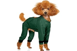 OUOBOB Dog Four - Leg Rain Coat, Waterproof Chest, Belly & Leg Protector for Medium Dogs, Adjustable Vest for Wet Grass/Mud, Post-Rain Walks, Green, M