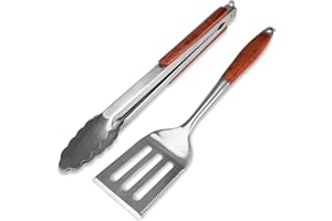 VDISRR Ustensiles pour Barbecue en Acier INOX, 2 pièces Ensembles Barbecue Kit avec Manches Un œillet de Suspension