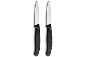 Victorinox Swiss Classic, Set de couteaux à éplucher et à légumes, 2 pièces, Lame extra-tranchante, Aiguisage droit pour des coupes précises, 8 cm, Acier inoxydable, Noir