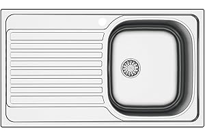 MABEL SRL MABEL Lavello Cucina 1 Vasca con Gocciolatoio Lavandino Cucina Lavello Incasso Acciaio Inox 201 con Finitura Spazzolata Facile da Pulire Lavabo Cucina Profondità Vasca 14 cm - L 86 cm x P 50 cm