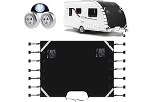 LPQKCCY Caravan Universal Front Protector Covers for Towing with 2 LED Lights, 220x180cm Waterproof Oxford Cloth Travel Cover Accessories with Reflective Strips, Storage Bag Included