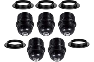 PROMETEO ELECTRONICS Set 5 Portalampade in bachelite E27 parzialmente filettato con Nipple di blocco resistenti fino a 180° 4A 250V + 5 ghiere di bloccaggio paralume (Nero)
