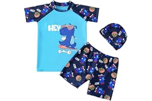 FedMois Costume da Bagno Tuta da Piscina Bambino Ragazzo, 3 Pezzi Completo Maglia + Pantaloncini + Cappellino
