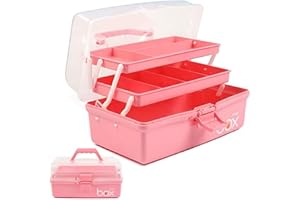 Ant Warrior Caja de medicamentos, plegable Caja Organizadora para Medicina portátil de 3 capas,con asa, Medicine box, para hogar al aire libre (Rosa)