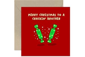 OLD ENGLISH COMPANY Old English Co. Fun Christmas Card for Brother - Crackin' Brother Christmas Greeting Card - Cute Merry Christmas Cracker Gift for Him - Colourful Festive Card for Family and Friends | Blank Inside