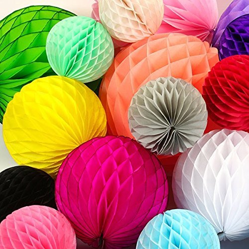 Veewon 12 Gemischte Größe Seidenpapier Pom Poms Wabenbälle für Hochzeit Geburtstags Party Dusche Hauptdekoration – zufällige Farbe - 4