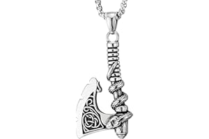 COOLSTEELANDBEYOND Vintage Axt Anhänger mit Schlange Edelstahl Halskette für Herren mit 75CM Weizen-Kette