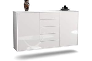 Dekati Sideboard Pembroke Pines hängend (136x77x35cm) Korpus Weiss matt - Front Hochglanz Weiß - Push to Open - Leichtlaufschienen