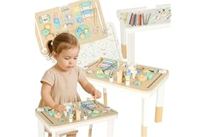 Sherwood Store Tavolo sensoriale Montessori con Tante attività in Legno, Xilofono, Labirinto di Perline, formine, Numeri, Lettere - Giocattoli educativi montessoriani per Bambini (Verde)