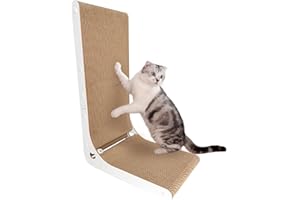 Heikoeco® Kratzbrett, Kratzbretter Katze, Super stabil Katzenspielzeug Katze, 26Bx39Lx60H cm Kratzbrett mit Ballspielzeug, Langlebige Kratzpappe für Katzen, L-förmige Katzen Kratzbrett (Weiß)