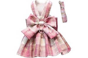 PAWSTRIP Hunde-Kleid, Hundegeschirr-Kleid mit Leine, bequem, für Welpen, Mädchen, große Schleife, Rock, für Hunde und Katzen, mit D-Ring, Weste, Haustierkleidung für kleine, mittelgroße und große Hunde