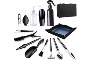 BEJAGWUS Bonsai Werkzeug Set 15 Stück mit wasserdichte Umtopfmatte & Aufbewahrungstasche,Mini Gartengeräte Gartenwerkzeug Set für Gartenarbeit, Umtopfen, Sukkulenten, Pflanzenpflege (Schwarz)