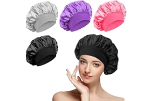 YWKJDDM Satin Bonnet, 4 Stück Satin Haarhaube Atmungsaktive Seidenhaube zum Schlafen, Verstellbare Schlafhaube Elastisch Bonnet Sleep Cap Seide Haarhaube Für Die Nacht (4 Farben)