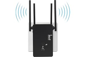 QWDQWD 2025 Latest 1200 Mbit/s WLAN Amplifier, WLAN Repeater, Dual-Band WiFi Signal Amplifier with 4 External Antennas and Internet Booster with LAN/WAN Port.