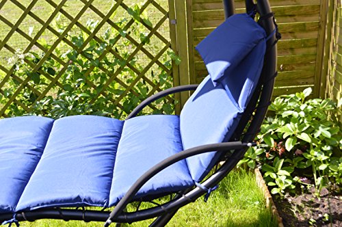 Schwingliege Hängeliege Sonnenliege Dreamchair Gartenliege Garten Liege blau mit bequemer Auflage, Kopfkissen und großem Sonnensegel - 