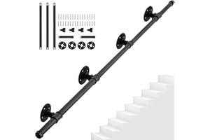 IBVIVIC Barandilla negra para escaleras, 335 cm, pasamanos de pared para interior y exterior, pasamanos vintage de hierro forjado para baño, jardín, interior, exterior, escaleras, balcón, parapeto