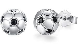 JFASHOP Orecchini da calcio per ragazzi in argento sterling 925 gioielli da calcio per donna Orecchini a sfera per ragazze, bambini