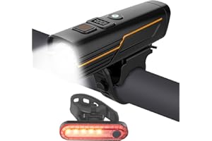 EBUYFIRE Lumières de Vélo Capteurs de Lumière et Affichage Numérique, Set d'Éclairage LED Rechargeable pour Vélo - Super Luminieux Phare Avant et Arrière,Lampe Torche Cyclisme