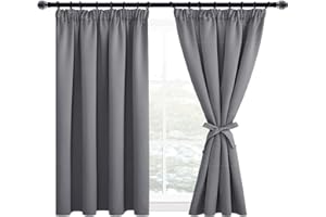 JuFang Gardinen, Grau,137x117cm(HxB), Blickdichte Verdunkelungsvorhänge mit Kräuselband für Schlafzimmer,Wohnzimmer,Thermovorhang mit Ösen,2er Set