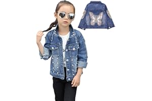 L PATTERN Chaqueta Vaquera Niña Chaqueta de Mezclilla Parche Trasero de Manga Larga para Primavera Otoño
