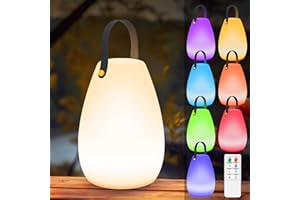 light to hope 2 Lampara de Mesa Exterior Recargable, Portatil LED Lampara Camping con Mando a Distancia, Regulable 8 Colores y Blanco Cálido, Lámpara Inalámbrica Para Jardín, Patio, Balcón