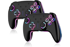 RGB Wireless Controller für Switch/Switch 2/Lite/OLED/PC, 2er Pack Gamepad mit 7-farbiger LED Beleuchtung, 6-Achsen Gyrosensor, Doppelte Vibration & Turbo-Funktion – Ergonomisch Präzise Joysticks