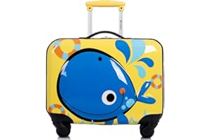 GinzaTravel Kids Suitcase for Girls and Boys Children's Luggage Carry On Hand Case, Hard Shell, ABS, Lightweight, Spinner Wheels, Telescoping Handle, 42x38x23cm, Yellow