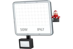 TOPAUBUB Projecteur LED Exterieur Detecteur de Mouvement 50W - 5000LM Spot LED Extérieur Detecteur de Mouvement Etanche IP67 6500K Blanc Froid 1 Pièce Phare Exterieur avec Detecteur pour Jardin
