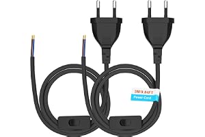MKSENSE 2 stycken euro strömkabel med strömbrytare, lampkabel med strömbrytare 3M, kabel med strömbrytare, eurokontakt förlän