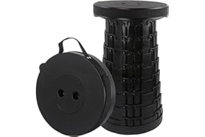 huruirui Folding Stools for Adults Collapsible Stool Portable Retractable Stool Lightweight Sturdy Adjustable ideal for Outdoor Fishing Camping Hiking BBQ Travel Rest (Black, Max 440lbs/200KG)