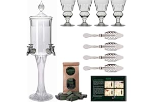 ALANDIA Set d'Accessoires Absinthe Heure Verte | 1x Fontaine à Absinthe | 4x Verres à Absinthe | 4x Cuillères à Absinthe | 1x Sachet de Sucre