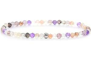 Echtes Super Seven Amethyst Edelstein Armband mit facettierten 3mm Perlen - verschiedene Längen - Heilstein Schutzstein Edelsteinarmband Glücksbringer Talisman Geschenk (S. S. Ameth., 18CM)