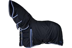 HORZE Glasgow Leichte Regendecke mit Halsteil, Weidedecke fur Pferde, Decke fur Pferd, 600D, Blau, 125