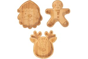 YöL Pack of 3 Kids Bamboo Christmas Dinner Plate - Festive Santa Claus, Gingerbread Reindeer Wooden Serving Tray for Children Baby Toddler - Eco-Friendly Dinnerware