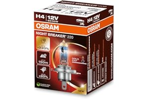 OSRAM NIGHT BREAKER 220, H4, 220% di luminosità in più, lampada faro alogena, 64193NB220, scatola pieghevole (1 lampada)