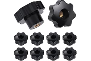 Mynoozi 10 Stück Star Knob Gerändelter Gewinde-Klemmknauf, Schwarzer Kunststoff-Durchgangsloch-Set, Messing-Innengewindemutter, Schraubgriff, Klemmknopf für mechanische Ausrüstung (M8)